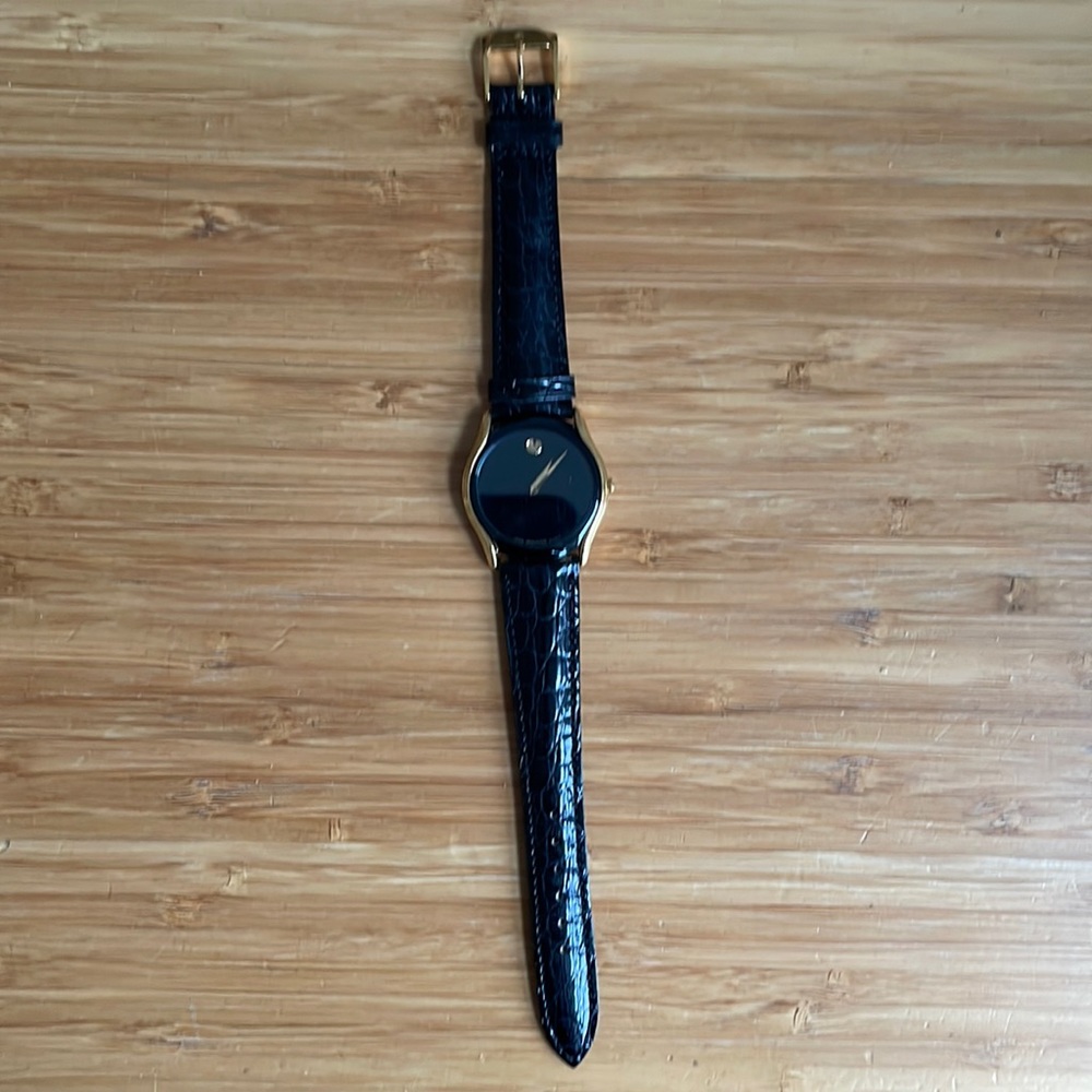 MOVADO Swiss Museum Classic Black Dial Women's Gold PVD Slim Leather Watch